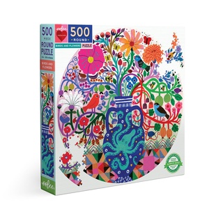 eeBoo - PZFBDF - Birds and Flowers (octop) 500 Pc Rd Puzzle - จิ๊กซอว์รูปนกและดอกไม้แบบ 500 ชิ้น ต่อเป็นรูปภาพวงกลม