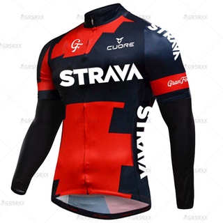 Strava - เสื้อกีฬาแขนยาว ลายทีมแข่งจักรยาน MTB Downhill แฟชั่นฤดูใบไม้ร่วง สําหรับผู้ชาย