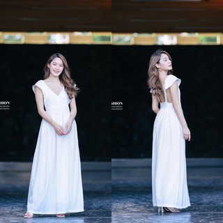 MASS Fashion : เดนสยาวสีขาวพื้น Dress -Beach Long White