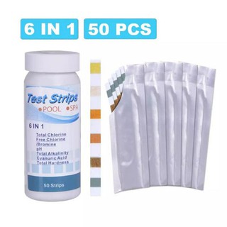 6-In-1 Swimming Pool 50 strip PH Test Paper วัดคุณภาพน้ำ วัดค่าน้ำ 6 ชนิด มี 50 แผ่น