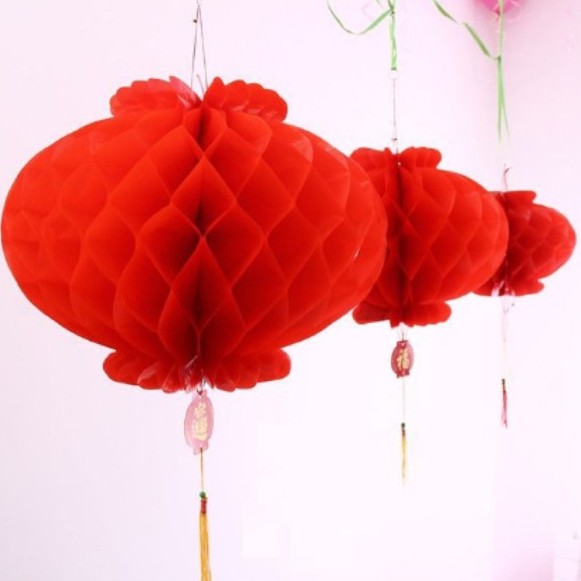 พร้อมส่ง ! โคมรังผึ้ง โคมตรุษจีน โคมแดง วัสดุพีวีซีเกรด A  สีแดงสด ขนาดจริง 14-48 ซม. ราคาขายต่ออัน 📌