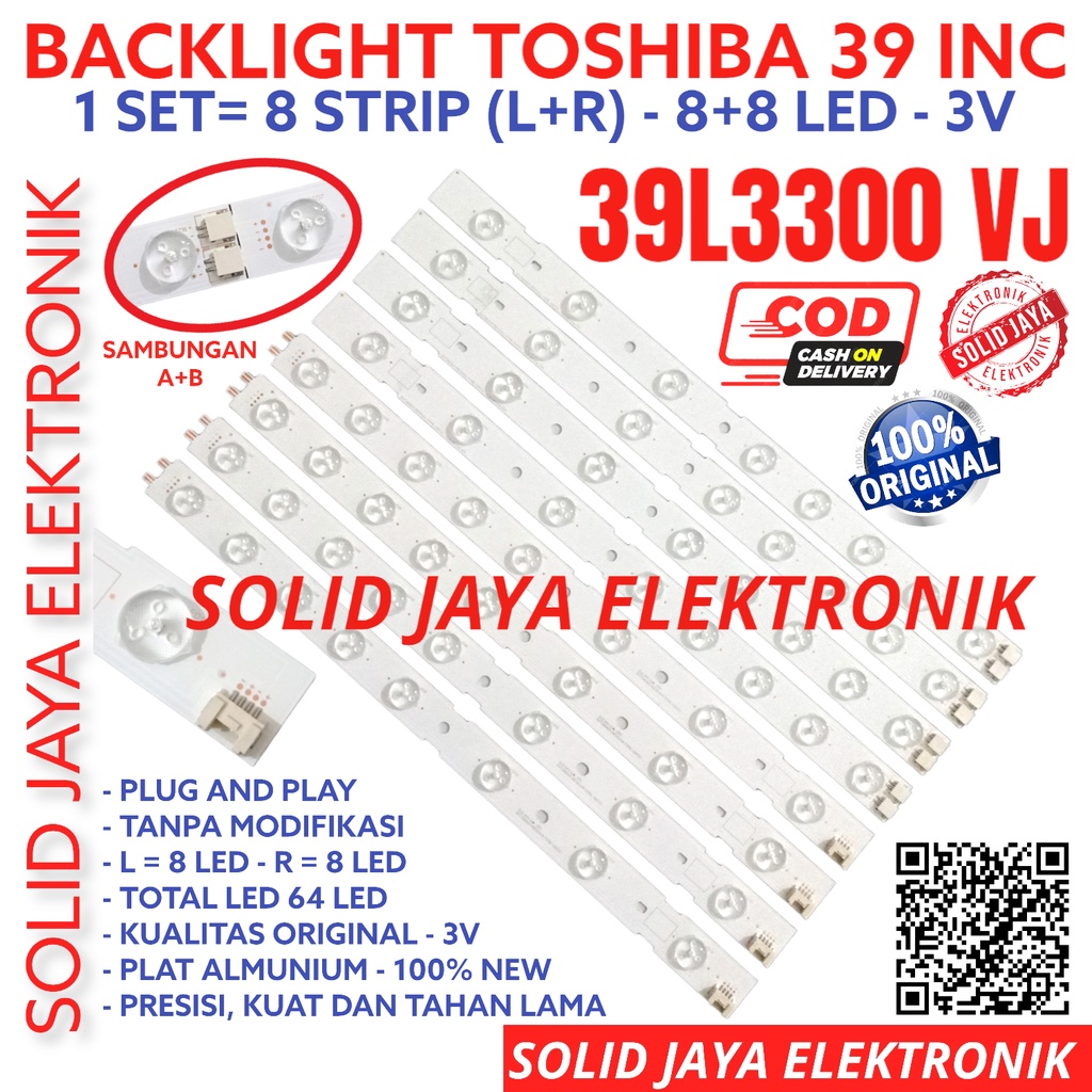 TOSHIBA LED TV BACKLIGHT 39 INC 39L3300 39L3300VJ 39L BL LAMP 8K 3V 39L 3300 FULL SET 8 STICKS STRIP