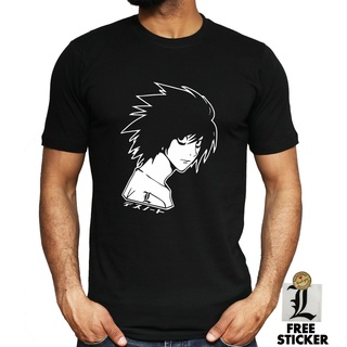 T-shirt  เสื้อยืดคอกลม แขนสั้น พิมพ์ลายอนิเมะ death note l kira luce ryuk giapponese kanji weeb git regalo สําหรับผู้ชาย