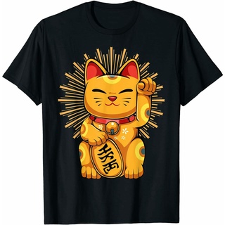 เสื้อยืด พิมพ์ลายแมวนําโชค Maneki Neko Kawaii Koban Feng Shui สไตล์ญี่ปุ่น