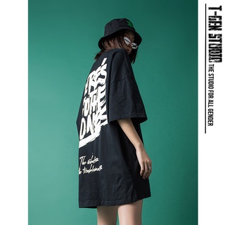 T-Gen เสื้อยืดแขนสั้นคอกลมโอเวอร์ไซส์ Oversized พิมพ์ลายแนวสตรีทแฟชั่นอเมริกา