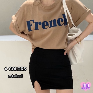 🎴MYF มาใหม่🎴เสื้อยืดแขนกุดคอกลม แต่งลาย French 4 สี