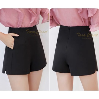 PB003 TARA Short pants กางเกงขาสั้น ผ่าข้าง เอวสูง ซิปหลัง มีกระเป๋าข้าง ทรงคลาสสิค มีไซร์ S M L เนื้อผ้าบาร์บี้ ผ้าดี