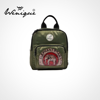 Backpack กระเป๋าเป้ สะพายหลัง ลายช้างแดง พื้นเขียว ขนาด 27*24*8 ซม. (D003)