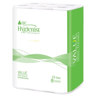 กระดาษทิชชู่ม้วน (แพ็ค24ม้วน) BJC Hygienist Value กระดาษทิชชู Tissue Paper Rolls (Pack 24 Rolls) BJC Hygienist Value