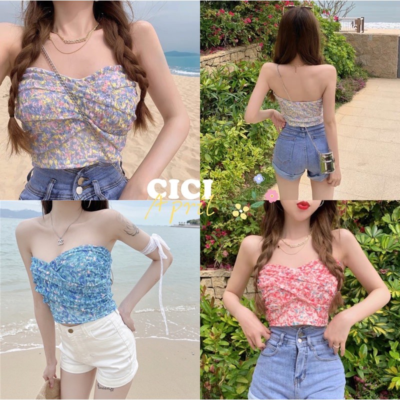 ส่งทันที Cici(NO. Y518)เสื้อเกาะอกลูกไม้ ผ้านิ่มไม่คัน ลายดอก มีฟองน้ำในตัว ดีเทลไว้หน้าอก ยางยืดด้านหลัง งานแซ่บไฟลุก