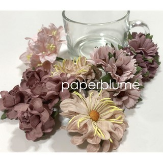 เซ็ท DIY 4 ดีไซน์ รวม 22ดอก เดซี่ ลิลลี ดอกไม้กระดาษสา งานประดิษฐ์ งานแต่ง Mulberry Paper Flowers (ชมพูอ่อน บรัช กะปิ A)