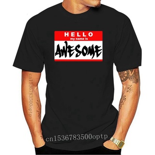 เสื้อยืดลําลอง ผ้าฝ้าย แขนสั้น พิมพ์ลาย Hello My Name Is AWESOME แฟชั่นฤดูร้อน สําหรับผู้ชาย MBplip01HKpppf88Size S-5XL