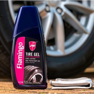 FLAMINGO TIRE GEL เจลเคลือบเงาและรักษายาง สูตรพิเศษ เคลือบเงาล้อ เคลือบยาง ดำเงางามยาวนานทั้งรถยนต์ รถมอเตอร์ไซค์