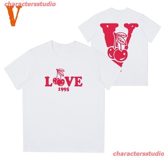 ผ้าฝ้าย 100%charactersstudio woman เสื้อยืดคอกลมแขนสั้นพิมพ์ลายเชอร์รี่ Co-Branded Vlone สําหรับผู้ชายและผู้หญิง new cot