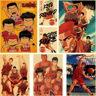 สติกเกอร์โปสเตอร์กระดาษคราฟท์ พิมพ์ลายอนิเมะ Slam Dunk สไตล์เรโทร สําหรับตกแต่งผนังบ้าน บาร์ คาเฟ่ ห้องนั่งเล่น