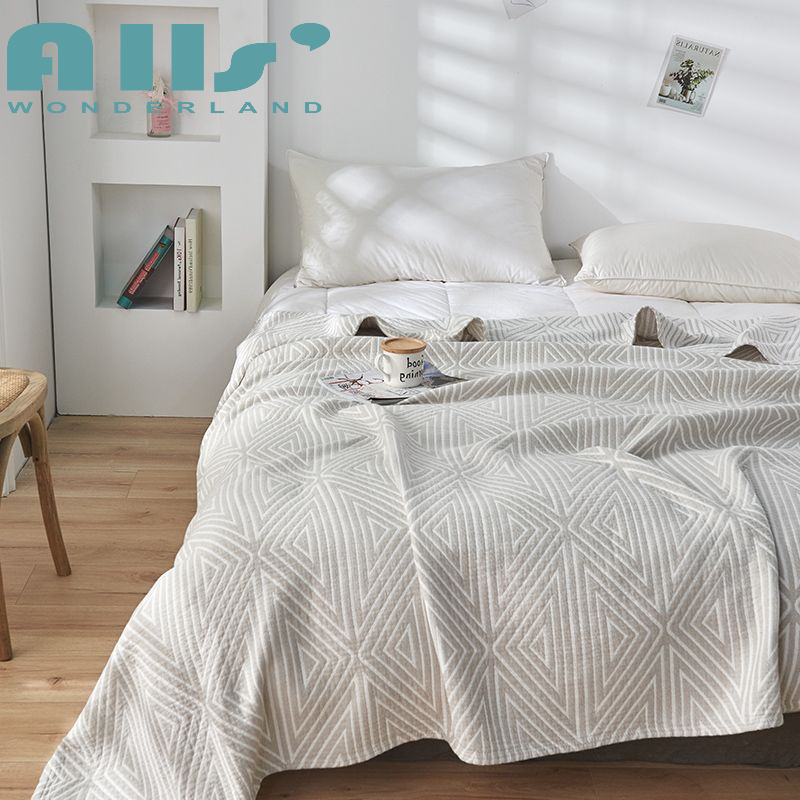 ผ้าห่ม ผ้าฝ้าย 3 ชั้น ลายสก๊อต blanket เรขาคณิต สําหรับเตียง โซฟา ควีนไซซ์ 3ฟุต 3.5ฟุต 5ฟุต 6ฟุต