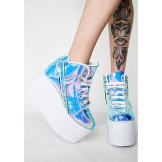 YRU Y.R.U Qozmo Hi, Atlantis Blue, Platform Hologram Sneaker