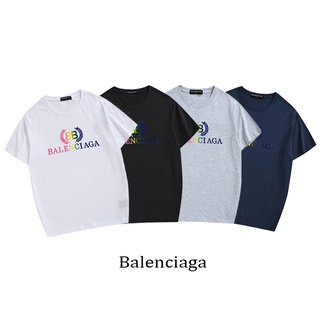 เสื้อยืดแขนสั้นลําลอง ผ้าฝ้าย พิมพ์ลาย BALENC&amp;GA สีรุ้ง ไล่โทนสี สไตล์สตรีท แฟชั่นสําหรับผู้ชาย และผู้หญิงS-5XL