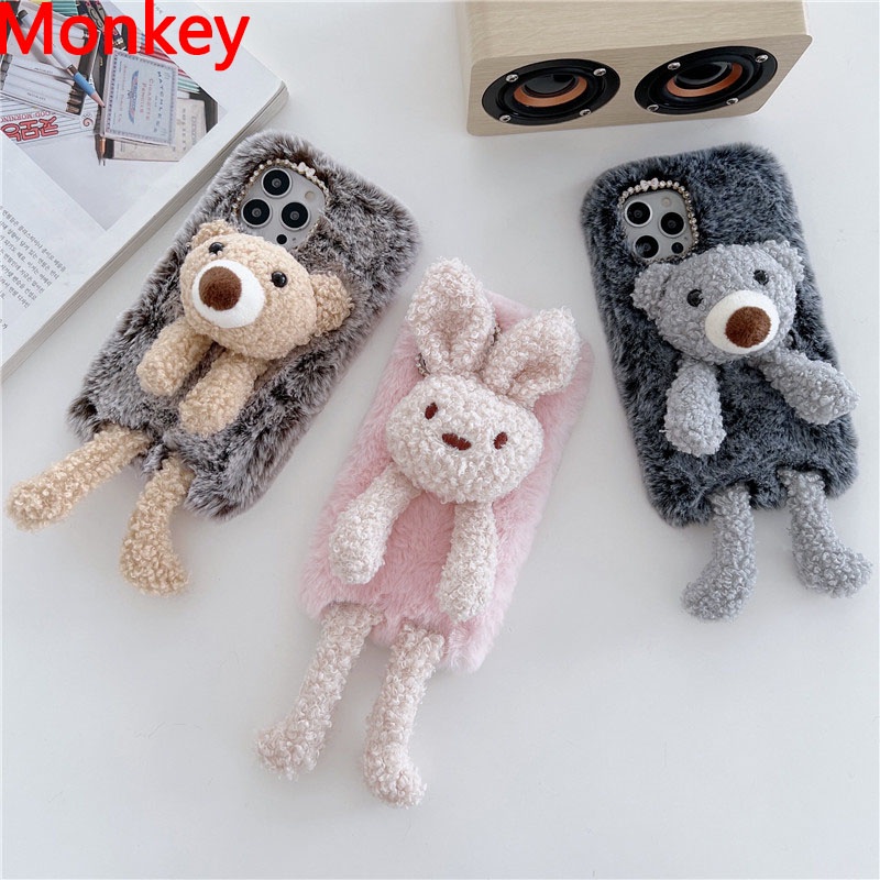 3D กระต่ายน่ารักปุยตุ๊กตาหมีเคสโทรศัพท์สําหรับ Oneplus 5 3 5T 3T Nord N10 N20 N100 Z CE CE2 ปกอ่อน