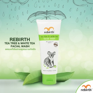 เจลล้างหน้าสูตรต่อต้านการเกิดสิว Rebirth tea tree &amp; white tea ควบคุมความมัน ลดแบคทีเรียสาเหตุทำให้เกิดสิว  ขนาด 100 กรัม