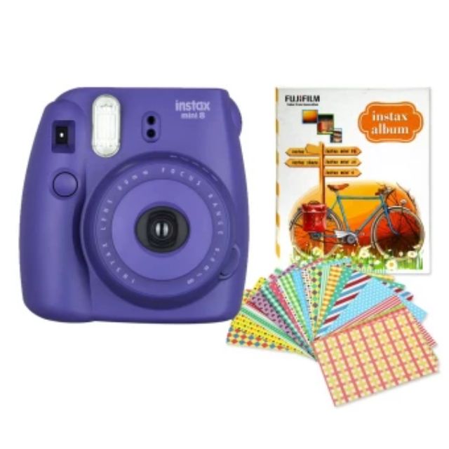 Fujifilm กล้องอินสแตนท์ รุ่น Instax mini 8 (Grape) + อัลบั้มรูป 1 เล่ม (คละแบบ/สี) + Sticker Frame 10 แผ่น (คละแบบ/สี)