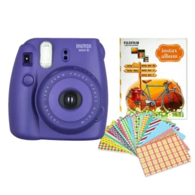Fujifilm กล้องอินสแตนท์ รุ่น Instax mini 8 (Grape) + อัลบั้มรูป 1 เล่ม (คละแบบ/สี) + Sticker Frame 1