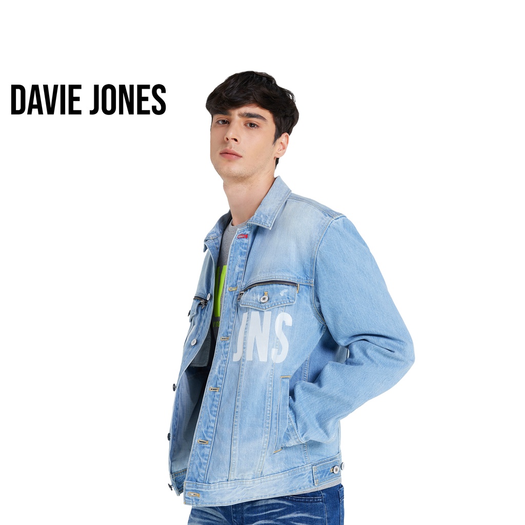 DAVIE JONES เสื้อแจ็คเก็ต ยีนส์ Denim Trucker Jacket JK0022 สีฟ้า