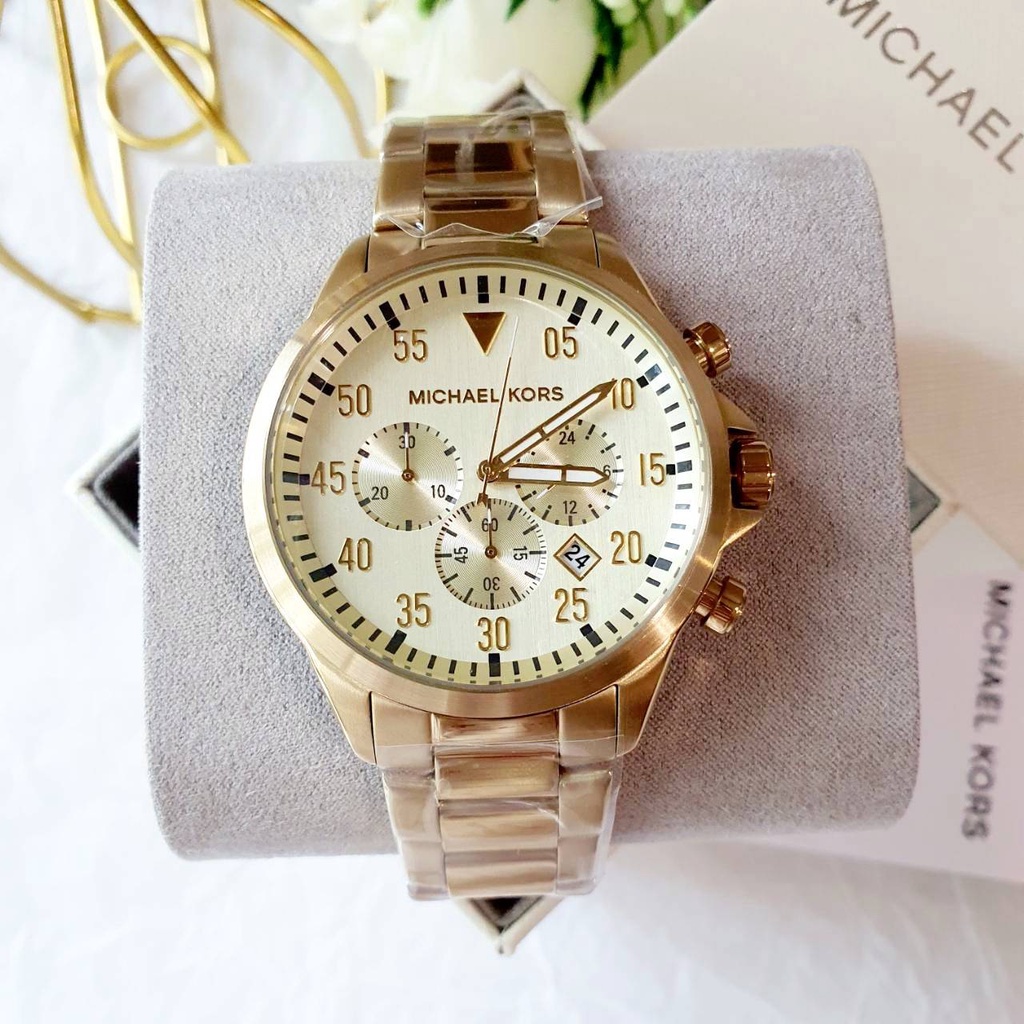 Michael Kors Men's Gage Chronograph Gold-Tone Stainless Steel Watch #MK8491 นาฬิกาข้อมือผู้ชาย
