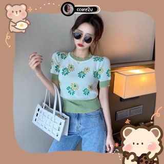 cc🌻TT60 เสื้อไหมพรม ลายดอกคู่