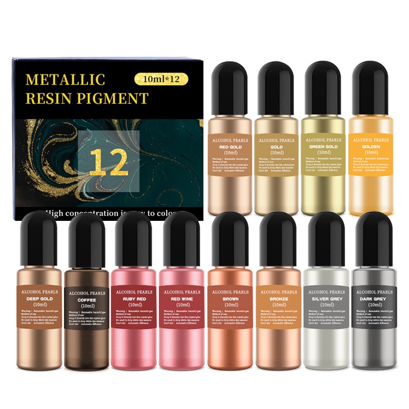 12 color Metallic Resin Pigment Alcohol Liquid Colorant Dye 3D Ink Diffusion DIY Epoxy Resin Mold