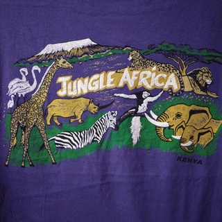 เสื้อยืดมือสอง Vintage Usa 90s ลายรวมสัตว์ Jungle Africa KENYA Size L. อก22/ยาว27.5