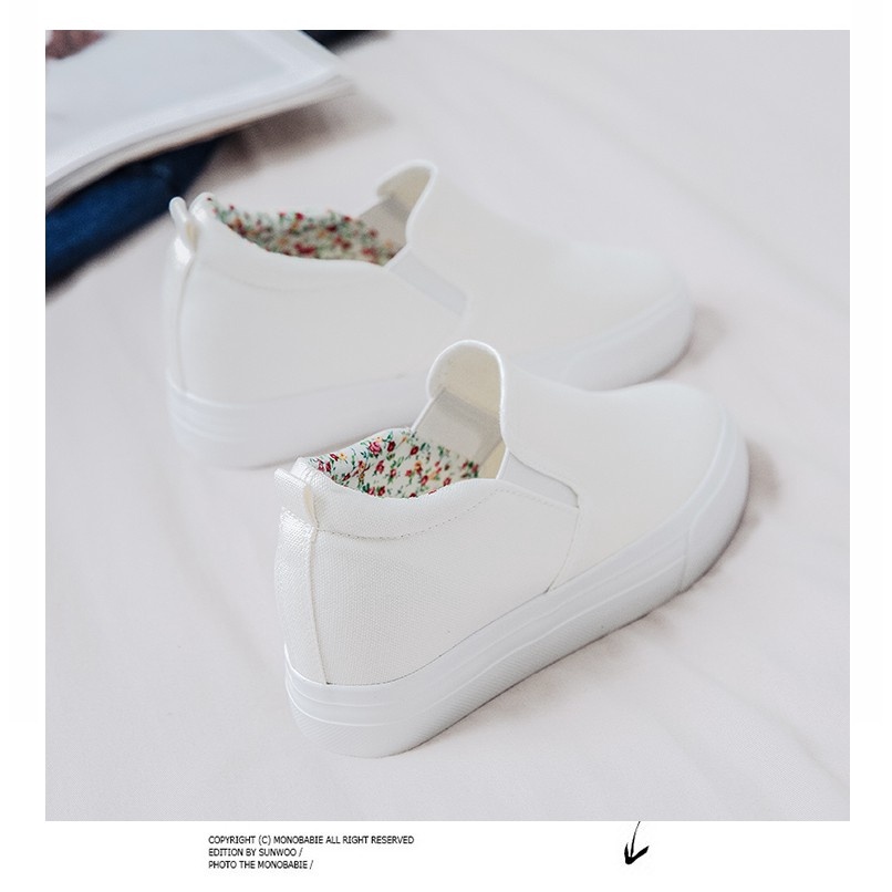 (TB122)รองเท้าผ้าใบเสริมส้น 34-40 (ขาว,ดำ)ส้นสูง7cm**พรีออเดอร์ทักแชทก่อนสั่ง
