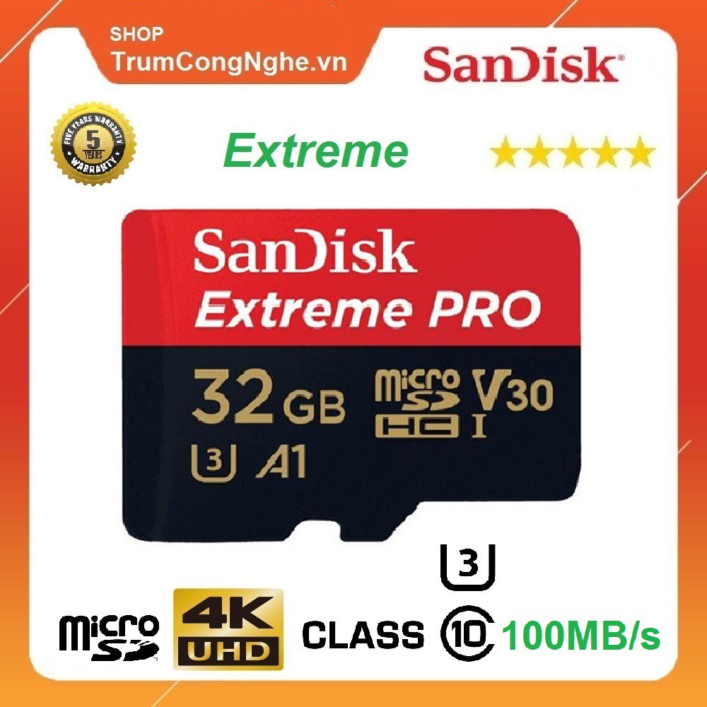 การ ์ ดหน ่ วยความจํา Sandisk Extreme Pro U3 V30 32GB 100Mb /s ความเร ็ วสูงพิเศษ
