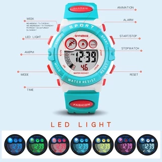 SYNOKE นาฬิกาข้อมือ ดิจิทัล LED กันน้ำ มัลติฟังก์ชัน สำหรับเด็ก
