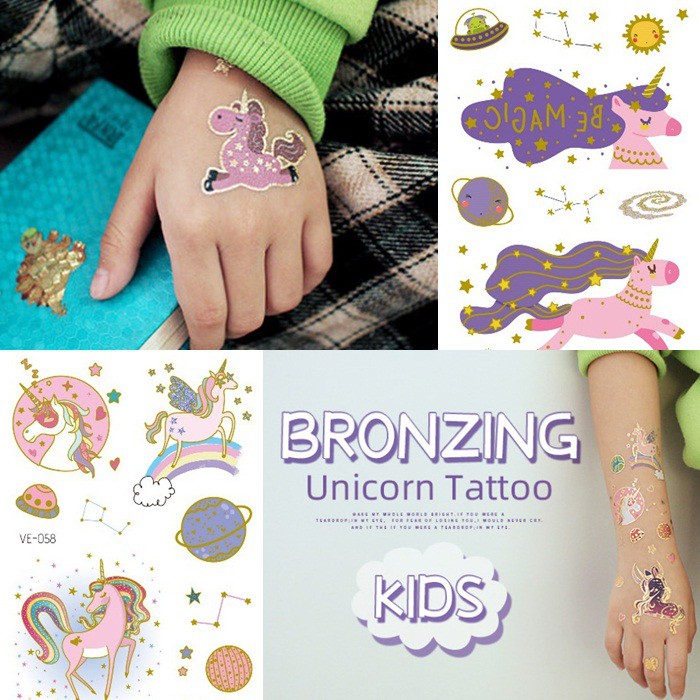 แทททูลอกน้ำ ยูนิคอร์น unicorn tattoo sticker ลายน่ารัก หวานๆ พร้อมส่ง