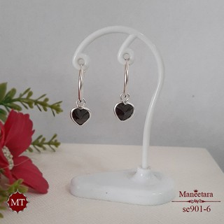 MT ต่างหูห่วงเงินแท้ ตุ้งติ้งหัวใจ CZ สีดำ Solid 925 Sterling Silver Earrings (se901-6) MT Jewelry มณีธารา