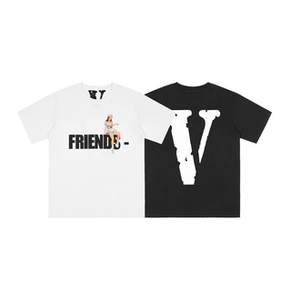 เสื้อยืดแขนสั้นลําลอง คอวี ผ้าฝ้าย ทรงหลวม พิมพ์ลาย Vlone ขนาดใหญ่ สไตล์ฮิปฮอป แฟชั่นฤดูร้อน สําหรับทุกเพศ