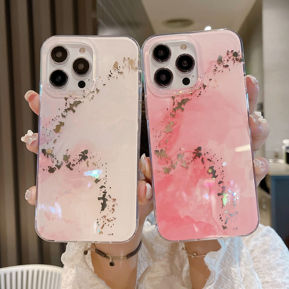 สีชมพูสไตล์ Glazed Marble Grain เคสโทรศัพท์สําหรับ iPhone 16 14 15 12 11 13 Pro Max 15 Plus Hard Protection Cover