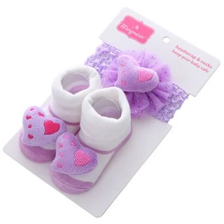 Babyonline(Y146)D3 (ส่งด่วน1วัน)ชุดเซ็ทถุงเท้าตัวการ์ตูนและโบว์คาดผมเด็ก