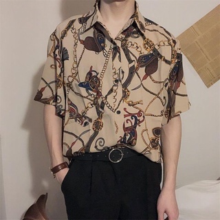 Unisex 🌴 เสื้อฮาวาย เสื้อเชิ้ตแขนสั้นผู้ชาย เกาหลีแฟชั่น ลายวินเทจดอก เสื้อสงกรานต์ พิมพ์ลายคอปกดอกไม้ ชุดเที่ยวทะเล เสื้อฮาวายชายผู้หญิงใส่ได้ hawaii shirt
