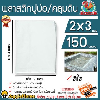 ตราไก่ชน พลาสติกปูบ่อ ตราไก่ชน (สีใส) 2X3 เมตร 0.15MM หนา150ไมคอน เต็มแผ่น100% ทนแสงแดด ยืดหยุ่นได้ ไม่แตกกรอบ