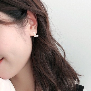 **พร้อมส่งจากไทย** ต่างหูก้านเงิน 925 แต่งลูกปัดมุก+คริสดัล สไตล์เกาหลี earrings