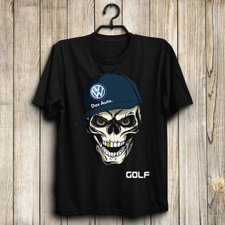 [COD]เสื้อยืดคอกลม ผ้าฝ้าย 100% พิมพ์ลาย Volkswagen Golf Skull สีดํา