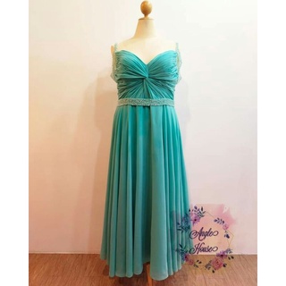 👗 ชุดราตรีมือ2 👗ชุดออกงานสีเขียวมินท์ ผ้าชีฟองสำหรับสาวอวบอก 40+