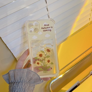 เคสป้องกันโทรศัพท์มือถือ ลายการ์ตูนดอกทานตะวัน มีช่องใส่บัตร สําหรับ Apple Iphone 14promax 13mini 11 12pro 678plus xsmax xr