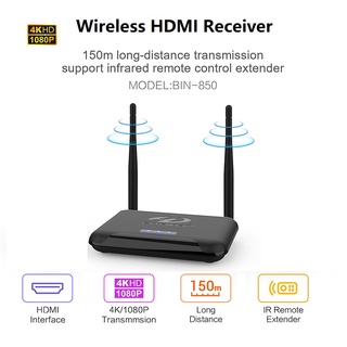 Bin-850 ตัวรับสัญญาณ HDMI ไร้สาย 4K@30Hz HD HDMI Extender รองรับ 2.4G / 5G สตรีมมิ่งวิดีโอเสียงจากแล็ปท็อปพีซีโทรศัพท์ไปยังโปรเจคเตอร์ HDTV โรงละคร