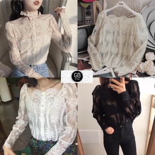 เสื้อลูกไม้เกาะไหล่พร้อมซับใน off shoulder lace top