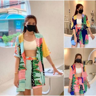 ชุดเซต 3 ชิ้นคะงานสวยแมทได้หลายลุคเลยนะคะ 3 ชิ้นคุ้มสุดๆ กางเกงขาสั้นเอวยางยืดสม๊อกเสื้อแขนสั้น