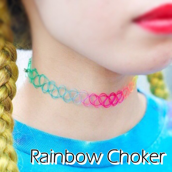 พร้อมส่ง 3 สีดำ ขาว รุ้ง Tattoo 90's Style โชคเกอร์แทททูสไตล์ 90