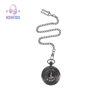 Vintage Steampunk Black Roman Numerals Necklace Quartz Pendant Pocket Watch Gift